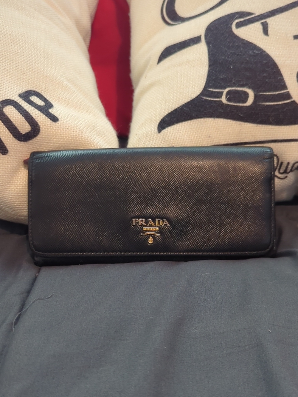 Authentic Prada Black Tri Color Saffiano Leather Long Wallet - So Cute!